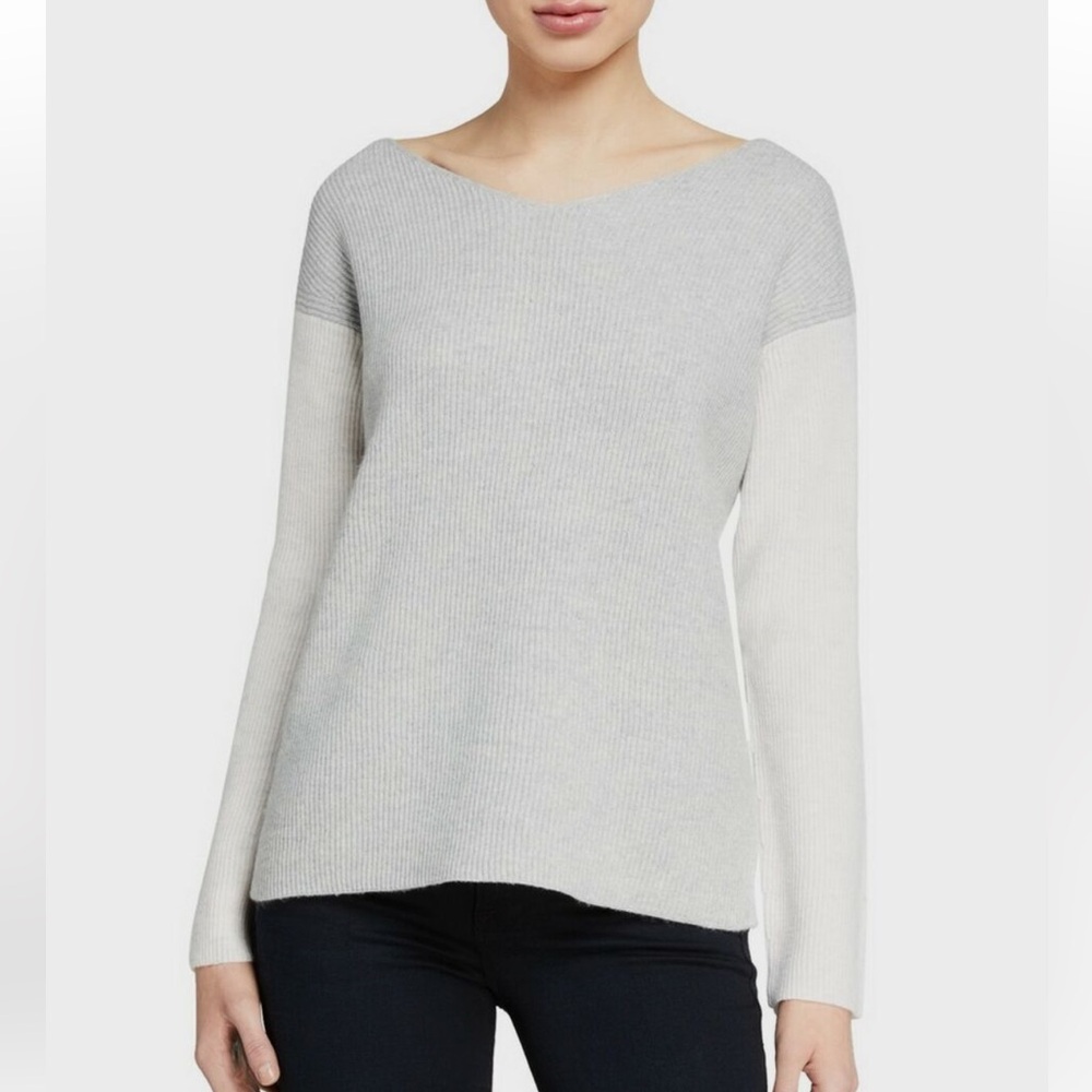 VINCE Colorblock Wool Blend Sweater, Grey/White